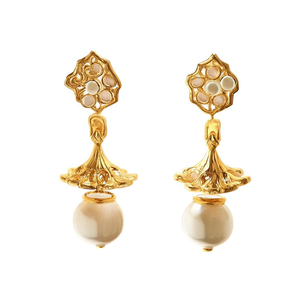 18K Gold Plated Brass Pendant Earrings with Pearl and Zircon Jhumki Design - Product Image 3