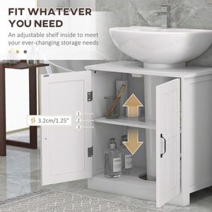 Mobile Bagno Stile Rustico con Lavabo, Ripiano Regolabile, Piedistallo e Specchio LED, Vanità in Legno Massello Bianco - Product Image 6
