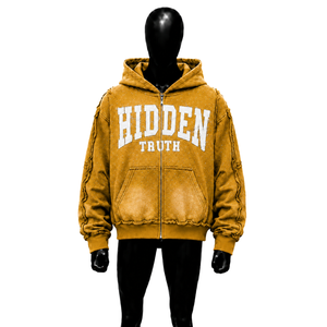 Sudadera con capucha con cremallera PREMIUM GOLD HIDDEN TRUTH, cálida para invierno, estilo urbano, corte holgado, de algodón French Terry, informal, oversize. - Product Image 1