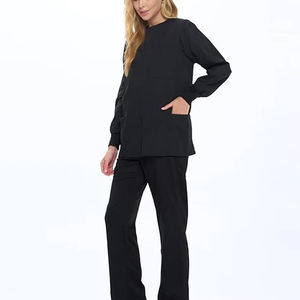 Blouses de travail extensibles élégantes pour femmes, en tissu doux, col rond, manches longues, vente en gros - Product Image 1
