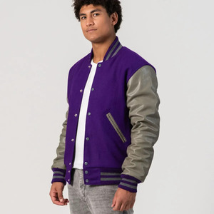 Chaqueta Bomber Varsity de Lana y Cuero para Hombre al por Mayor, Cuerpo de Lana Premium, Mangas de Cuero Genuino, Puños Acanalados y Botones a Presión, Estilo Urbano - Product Image 5