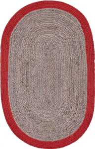 Alfombra ovalada de yute tejida a mano, yute natural con borde rojo, alfombra trenzada hecha a mano, alfombra de estilo bohemio y rústico, tamaño personalizado - Product Image 2