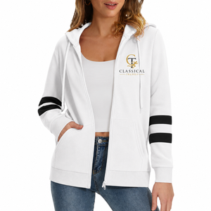 Sudadera con Capucha Clásica para Mujer, Blanca, con Cierre, Forro Polar Transpirable, Manga Larga, Lisa, Informal, con Bolsillos y Logotipo Frontal, para Invierno - Product Image 1