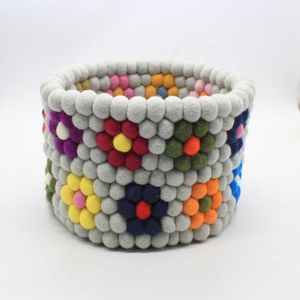 Flower Pattern <b>Wool</b> Pom Pom Basket Bohemia Style Decorative Storage Bin - Product Image 2