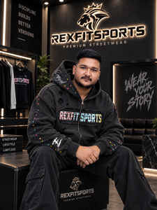 เสื้อฮู้ดซิปเต็มตัวสีดำแบบกำหนดเอง REXFITSPORTS 2026 ประดับด้วยกราฟิกคริสตัล สไตล์สตรีทแวร์ เสื้อฮู้ดแฟชั่น ขายส่ง - Product Image 3