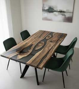 Modern Latest Collection Solid Live Edge Wooden Dining <b>Table</b> Transparent <b>Epoxy</b> <b>Resin</b> Restaurant & Cafe Dining <b>Table</b> - Product Image 1