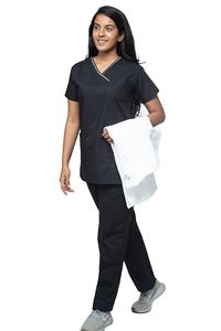 EVERGLOW Conjuntos de Uniformes Médicos Elegantes con Cuello en V, Tallas Grandes Personalizadas, de Algodón y Spandex Negro, Sin Costuras, para Hospital - Product Image 4