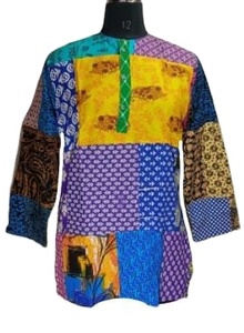 เดรสแฟชั่นสไตล์โบฮีเมียนผ้าคอตตอนแพทช์ Kurta สำหรับผู้หญิงสไตล์หวานความยาว MIDI พร้อมกระดุมตกแต่งผ้าส่งออกคุณภาพสูง - Product Image 4