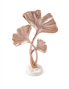 Escultura de Metal de lujo decorativa de oro rosa con fondo de mármol blanco para decoración del hogar hermosa escultura de Metal en forma de hoja - Product Image 1