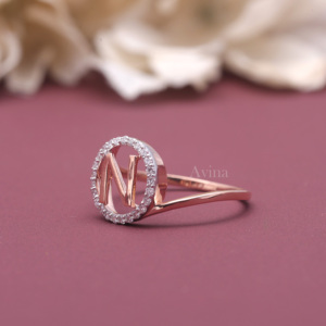 Bague en argent sterling 925 massif avec lettre initiale N sertie d'un diamant rond cultivé en laboratoire certifié IGI, bague personnalisée avec diamant alphabet - Product Image 4