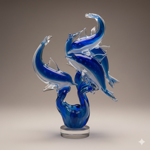 งานฝีมือแก้วโบโรซิลิเกตรูปคู่ปลาโลมา สไตล์ร่วมสมัย สีสั่งทำได้ ของตกแต่งบ้านตั้งโต๊ะ บรรจุภัณฑ์ขายส่ง - Product Image 1