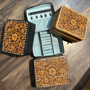 Large Capacity Multi-Functional Storage Jewelry Box New Style Custom Hand <b>Tooled</b> Cow <b>Leather</b> Storage for Necklace Ring Earrings - Product Image 5