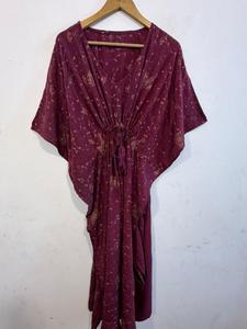 Robe Kaftan d'été à imprimé floral pour femme, style bohème décontracté, taille naturelle, 100% soie, écologique, confortable, faite à la main - Product Image 1