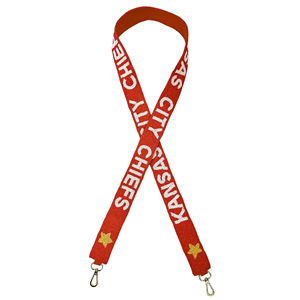 Lashicorn Kansas กระเป๋าสตางค์ลูกปัดสายคล้องอุปกรณ์ฟุตบอลวันเกมสีแดงกับดาวสีเหลือง, Chiefs ตัวอักษรสีขาวและฮาร์ดแวร์สีทอง - Product Image 1