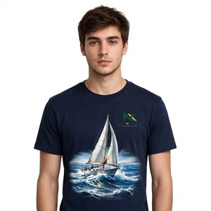 NEXTEX T-shirt unisexe à col rond en jersey de coton doux bleu marine, décontracté - Product Image 1