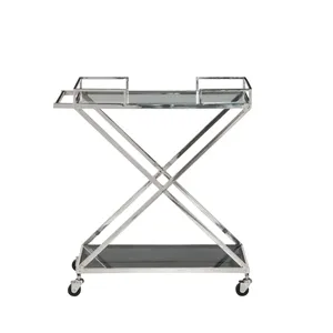 Carrito de Bar Metálico Hecho a Mano con Acabado Dorado, Estantes de Vidrio, Porta Botellas, Ruedas Giratorias de Lujo y Decoración Interior Contemporánea - Product Image 2