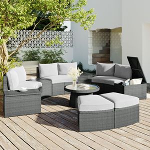 Set Divano Sezionale da Esterno Grigio Chiaro a 10 Pezzi, Combinazione Libera, in Rattan PE, per Conversazione, Arredamento da Giardino - Product Image 1