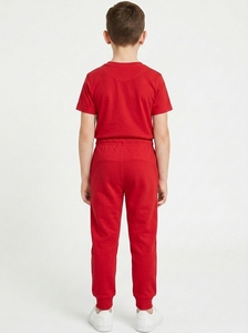 Ensemble de survêtement en coton rouge pour garçons, t-shirt à col rond, pantalon de jogging, couleur unie, vêtements décontractés, saison printemps, tenue pour enfants - Product Image 6