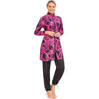 Maillot de bain modeste grande taille pour femme 5XL, ensemble burkini avec fermeture éclair, hijab intégré, couvrance totale, imprimé, pantalon islamique musulman à coupe haute devant