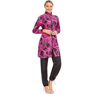 Women's Plus Size <b>Modest</b> Swimwear 6XL Burkini <b>Set</b> with Zipper & Hijab Compliant Full Coverage Print Islamic Muslim Bikinis Pants - Product Image 4