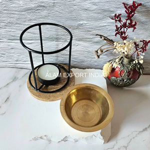 Iron Frame Black Powder Coated Wooden Base Brass <b>Oil</b> Bowl Aroma Diffuser Incense Burner Religious Incense Holder Lowest Price - Product Image 5