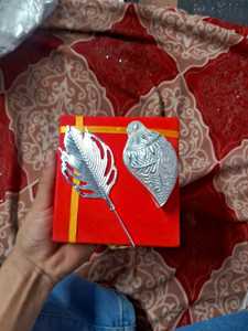 Elegant Silver-Plated Swan Kumkum <b>Holder</b> with Decorative Feather Accent in Velvet Gift Box Traditional Haldi Kumkum Container - Product Image 2