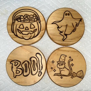 Premium Halloween Theme Wooden Drink Coasters Suitable For Cafe <b>Table</b> Decor And Stylish Beverage <b>Protection</b> From India - Product Image 1