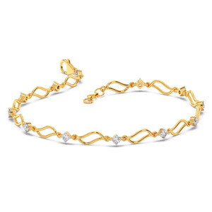 Bracelet Diamant Vague Fluide avec Maillons Ouverts en Or Jaune et Accents Floraux Alternés en Diamant - Product Image 1