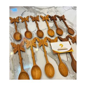 Juego de cucharas de madera con mango de mariposa, 10 piezas, 2 cucharas grabadas, hechas de alta calidad, las más vendidas para mesa. - Product Image 3