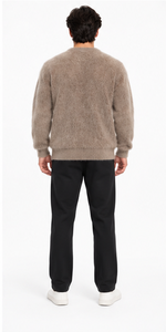 Pull en mohair surdimensionné unisexe, tricoté à la main, rayé, col rond, design personnalisé, hiver, tricot jacquard duveteux, fabrication OEM/ODM - Product Image 2