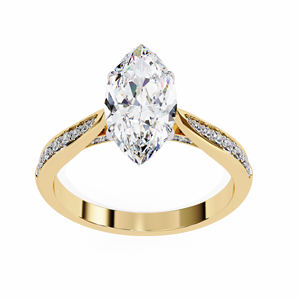 Anillo de compromiso de moissanita con corte marquesa, engaste pavé en oro rosa, banda clásica para mujer - Product Image 5