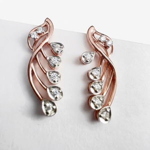 9K <b>Rose</b> Gold Round Brilliant Cut Diamond Drop Earrings | IGI Certified Lab Grown Diamonds for Wedding Party & Gift - Product Image 1