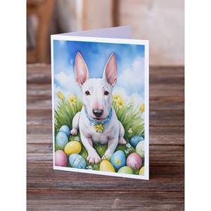 Whimsical A7 Size 5x7 New English Bull Terrier <b>Easter</b> Egg Hunt Note <b>Cards</b> <b>Pack</b> 8 Blank Greeting <b>Cards</b> with Envelopes - Product Image 2