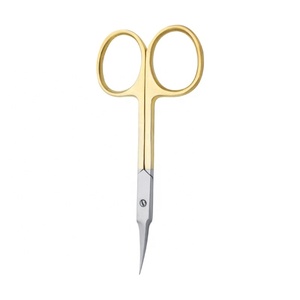 Ciseaux professionnels pour cuticules et broderie d'ongles, manche doré, pointe courbée, fabriqués en acier inoxydable de haute qualité par Life Care - Product Image 1