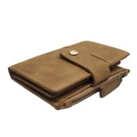 Dompet Kulit Multifungsi dengan Kantong Resleting, Tempat Kartu, Gantungan Kunci, dan Pengaman RFID untuk Pria, Dilengkapi Kancing Hasp, Pasokan Langsung dari Pabrik Grosir