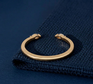 Bague ShivPath en or jaune 14 carats avec deux diamants, design minimaliste, diamant naturel taille triangle, pour fiançailles, usage quotidien, unisexe - Product Image 1