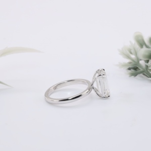 White Gold Emerald Cut Lab Grown Diamond Solitaire Engagement <b>Ring</b> Minimalist <b>Plain</b> Band Fine Jewelry Gift For Women - Product Image 4