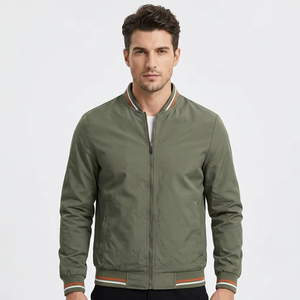 Chaqueta Bomber Negra para Hombre, Casual, con Cierre Frontal, Color Sólido, Cuello Alto, Poliéster, para Otoño - Product Image 5