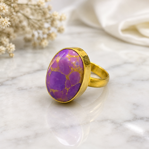 Elegant <b>Gold</b> Plated Silver Turquoise Oval Gemstone <b>Ring</b> for Women Fixed Size Daily Wear Wholesale Jewelry - Product Image 3