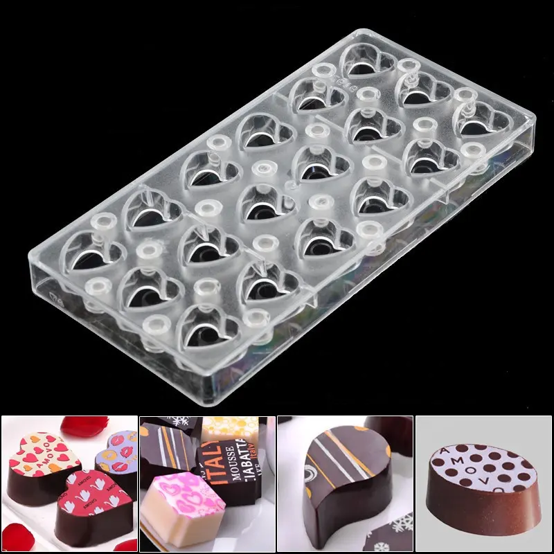 Moldes de policarbonato personalizados para chocolate, moldes de corazón para dulces con placa de hierro