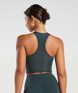 Women's Dark <b>Green</b> Sports Bra And High Waisted Shorts Set With <b>Cropped</b> <b>Top</b> And Minimalist Design For Yoga And Fitness Wear - Product Image 2