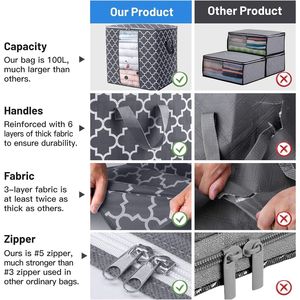 3 Pack Large 100L <b>Storage</b> Bags for <b>Clothes</b> and Comforters Blanket Organizers Foldable Containers Organizer <b>Storage</b> Solution - Product Image 5