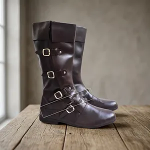 Bottes en cuir authentiques du Moyen Âge et de la Renaissance pour hommes, chaussures historiques faites à la main pour reconstitutions historiques, cosplay, costume de viking ou de chevalier - Product Image 2