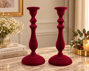 Premium Handmade Eco-Friendly Red Velvet Christmas <b>Candle</b> Holder Set 2 Featuring Elegant Traditional Turned Design Luxurious - Product Image 3