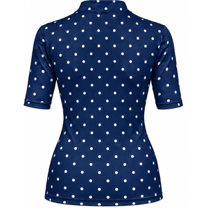 <b>Navy</b> Blue Polka Dot <b>Women</b> Mock Neck Short Sleeve T Shirt Slim Fit Stretch Printed Casual <b>Top</b> Fashion Summer Clothing Wholesale C - Product Image 2