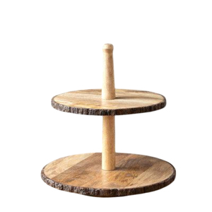 Wholesale Supplies 2 Tier Natural Acacia Wood Cake Stand Wooden Dessert Display Serving Tray For Wedding & Home Decor Low Price - Product Image 1