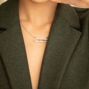 18K Yellow Gold Multi-Gem Faceted <b>Necklace</b> with Emerald <b>Ruby</b> Sapphire & Diamond - Product Image 4