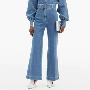 กางเกงยีนส์ทรงขาบานเอวสูงคุณภาพสูงสำหรับผู้หญิง ทรงปกติ ผ้ายีนส์ฟอกสไตล์วินเทจ สตรีทแวร์ ฤดูใบไม้ผลิ ฤดูร้อน สวมใส่สบาย - Product Image 2