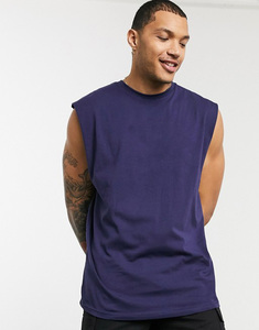 Men's Navy Blue Sleeveless Tank Top O-Neck Solid Color Casual Knitted Cotton Muscle Shirt - Product Image 3