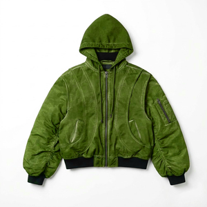 Chaqueta Bomber Verde con Capucha para Hombre, Casual, Resistente al Viento, para Otoño, Corte Regular, Color Sólido, Tejido de Poliéster - Product Image 1